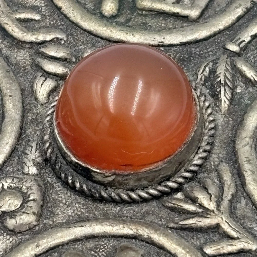 Vintage Metal Silver Tone Jewelry Trinket‎ Pill Box Oriental Etched
